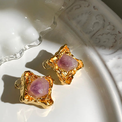 Unique Irregular Amethyst Earrings - Rare Visual Jewelry