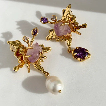 Asymmetric Butterfly Pearl Crystal Earrings I Pearle Vision I Rare Visual - Rare Visual Jewelry