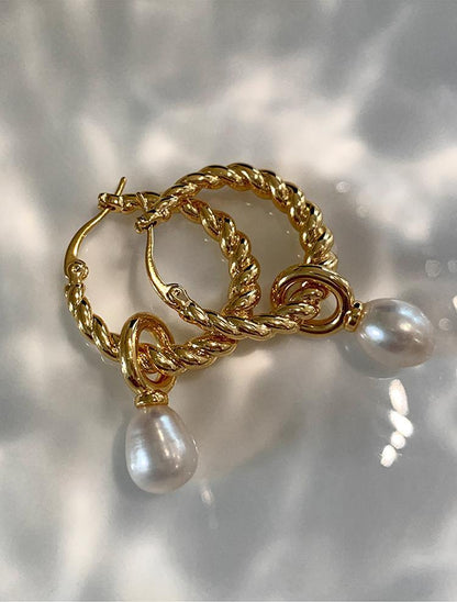 Retro Baroque Pearl Twisted Earrings - Rare Visual Jewelry