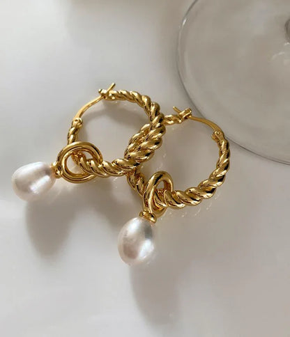 Retro Baroque Pearl Twisted Earrings - Rare Visual Jewelry