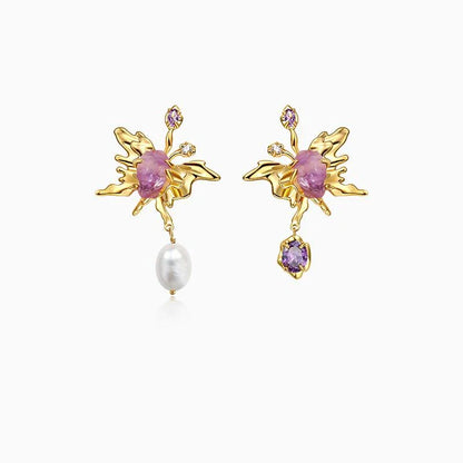 Asymmetric Butterfly Pearl Crystal Earrings I Pearle Vision I Rare Visual - Rare Visual Jewelry