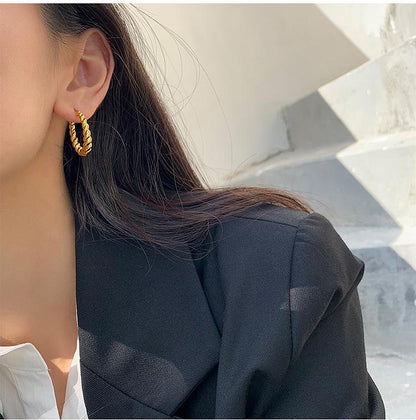 Gold Tone Twisted Rope Hoop Earrings - Rare Visual Jewelry