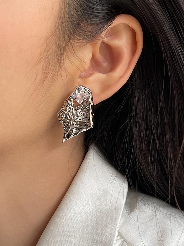 Irregular Tin Paper Texture Design Zircon Earrings