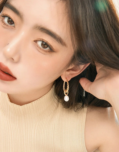 Retro Baroque Pearl Twisted Earrings - Rare Visual Jewelry