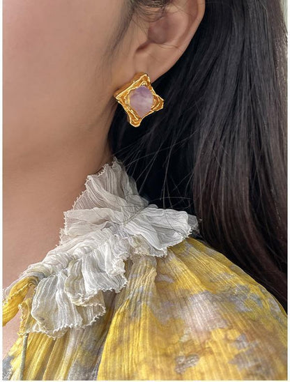 Unique Irregular Amethyst Earrings - Rare Visual Jewelry