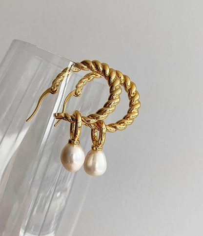 Retro Baroque Pearl Twisted Earrings - Rare Visual Jewelry