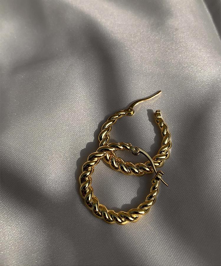 Gold Tone Twisted Rope Hoop Earrings