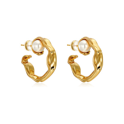 Elegant Pearl Irregular Metal Earrings - Rare Visual Jewelry