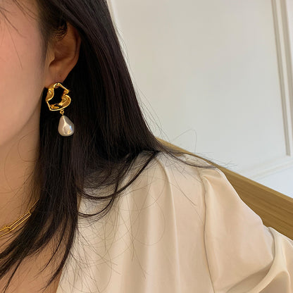 Hollow Lava Irregular Baroque Pearl Earrings - Rare Visual Jewelry