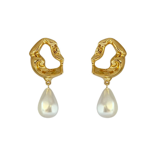 Hollow Lava Irregular Baroque Pearl Earrings