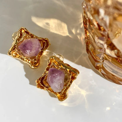 Unique Irregular Amethyst Earrings - Rare Visual Jewelry