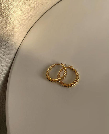 Gold Tone Twisted Rope Hoop Earrings - Rare Visual Jewelry