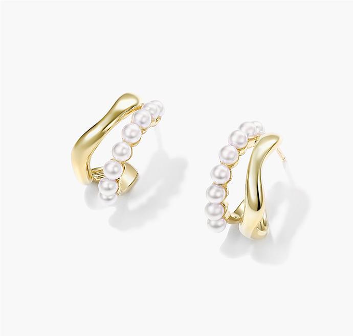 Simple Geometric Pearl Hoop Earrings