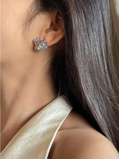 Irregular Metal Lava Binding Gem Earrings - Rare Visual Jewelry