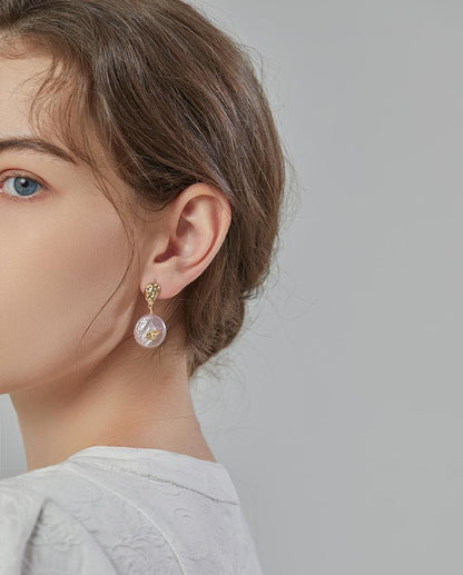 Delicate Bee Baroque Natural Pearl Earrings - Rare Visual Jewelry