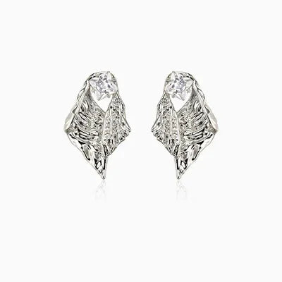 Irregular Tin Paper Texture Design Zircon Earrings - Rare Visual Jewelry