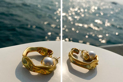 Elegant Pearl Irregular Metal Earrings - Rare Visual Jewelry