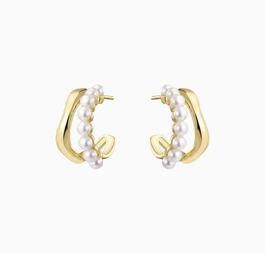 Simple Geometric Pearl Hoop Earrings