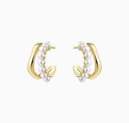 Simple Geometric Pearl Hoop Earrings- Rare Visual - Rare Visual Jewelry