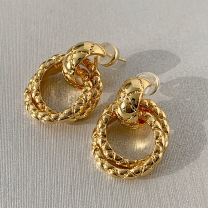 Vintage Diamond Textured Metal Earrings - Rare Visual Jewelry