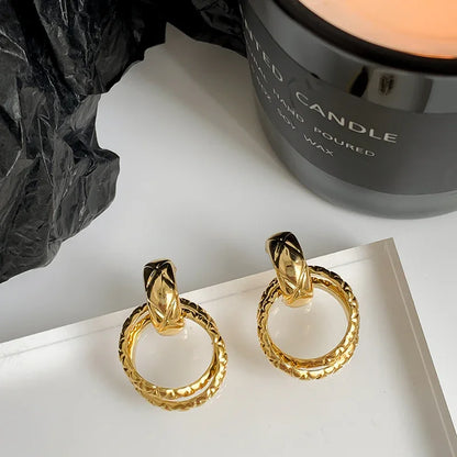 Vintage Diamond Textured Metal Earrings - Rare Visual Jewelry